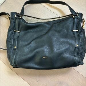 Ralph Lauren Black Leather Shoulder Bag with Gold Accents